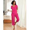 Ekouaer Pajama Set for Women Short Sleeve Top With Capri Pants Pjs 2 Piece Square Neck Loungewear Soft Sleepwear with Pockets(Rose Red)