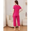 Ekouaer Pajama Set for Women Short Sleeve Top With Capri Pants Pjs 2 Piece Square Neck Loungewear Soft Sleepwear with Pockets(Rose Red)