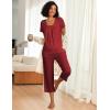 Ekouaer Pajama Set for Women Short Sleeve Top With Capri Pants Pjs 2 Piece Square Neck Loungewear Soft Sleepwear with Pockets(Wine Red)