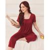Ekouaer Pajama Set for Women Short Sleeve Top With Capri Pants Pjs 2 Piece Square Neck Loungewear Soft Sleepwear with Pockets(Wine Red)