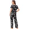 Ekouaer Pajama Sets for Women 2 Pack, Short Sleeve with Long Pant Pjs Sleepwear Comfy Lounge Sets with Pockets(Black Flowers/ Navy Blue)