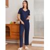 Ekouaer Pajama Sets for Women 2 Pack, Short Sleeve with Long Pant Pjs Sleepwear Comfy Lounge Sets with Pockets(Black Flowers/ Navy Blue)