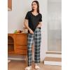 Ekouaer Pajama Sets for Women 2 Pack, Short Sleeve with Long Pant Pjs Sleepwear Comfy Lounge Sets with Pockets(Black Plaid/Rose Pliad)
