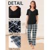 Ekouaer Pajama Sets for Women 2 Pack, Short Sleeve with Long Pant Pjs Sleepwear Comfy Lounge Sets with Pockets(Black Plaid/Rose Pliad)