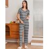 Ekouaer Pajama Sets for Women 2 Pack, Short Sleeve with Long Pant Pjs Sleepwear Comfy Lounge Sets with Pockets(Black Striped/Brown Leopard)
