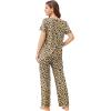 Ekouaer Pajama Sets for Women 2 Pack, Short Sleeve with Long Pant Pjs Sleepwear Comfy Lounge Sets with Pockets(Black Striped/Brown Leopard)