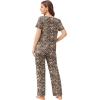 Ekouaer Pajama Sets for Women 2 Pack, Short Sleeve with Long Pant Pjs Sleepwear Comfy Lounge Sets with Pockets(Black/Brown Leopard)
