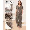 Ekouaer Pajama Sets for Women 2 Pack, Short Sleeve with Long Pant Pjs Sleepwear Comfy Lounge Sets with Pockets(Black/Brown Leopard)