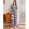 Ekouaer Pajama Sets for Women 2 Pack, Short Sleeve with Long Pant Pjs Sleepwear Comfy Lounge Sets with Pockets(Dark Gray/Light Pink)