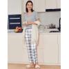 Ekouaer Pajama Sets for Women 2 Pack, Short Sleeve with Long Pant Pjs Sleepwear Comfy Lounge Sets with Pockets(Navy/Grey Blue)