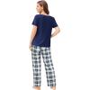 Ekouaer Pajama Sets for Women 2 Pack, Short Sleeve with Long Pant Pjs Sleepwear Comfy Lounge Sets with Pockets(Navy/Grey Blue)