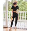 Ekouaer Pajamas for Women Set 2 Piece Rib Knit Lounge Set Joggers Loungewear Short Sleeve Pjs with Pockets(Black)