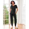 Ekouaer Pajamas for Women Set 2 Piece Rib Knit Lounge Set Joggers Loungewear Short Sleeve Pjs with Pockets(Black)