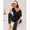 Ekouaer Pajamas for Women Set 2 Piece Rib Knit Lounge Set Joggers Loungewear Short Sleeve Pjs with Pockets(Black)