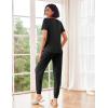 Ekouaer Pajamas for Women Set 2 Piece Rib Knit Lounge Set Joggers Loungewear Short Sleeve Pjs with Pockets(Black)
