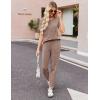 Ekouaer Pajamas for Women Set 2 Piece Rib Knit Lounge Set Joggers Loungewear Short Sleeve Pjs with Pockets(Brown)