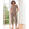 Ekouaer Pajamas for Women Set 2 Piece Rib Knit Lounge Set Joggers Loungewear Short Sleeve Pjs with Pockets(Brown)