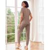 Ekouaer Pajamas for Women Set 2 Piece Rib Knit Lounge Set Joggers Loungewear Short Sleeve Pjs with Pockets(Brown)