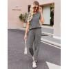 Ekouaer Pajamas for Women Set 2 Piece Rib Knit Lounge Set Joggers Loungewear Short Sleeve Pjs with Pockets(Gray)
