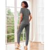 Ekouaer Pajamas for Women Set 2 Piece Rib Knit Lounge Set Joggers Loungewear Short Sleeve Pjs with Pockets(Gray)