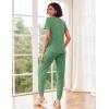 Ekouaer Pajamas for Women Set 2 Piece Rib Knit Lounge Set Joggers Loungewear Short Sleeve Pjs with Pockets(Green)
