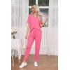 Ekouaer Pajamas for Women Set 2 Piece Rib Knit Lounge Set Joggers Loungewear Short Sleeve Pjs with Pockets(Hot Pink)