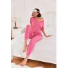 Ekouaer Pajamas for Women Set 2 Piece Rib Knit Lounge Set Joggers Loungewear Short Sleeve Pjs with Pockets(Hot Pink)