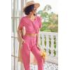 Ekouaer Pajamas for Women Set 2 Piece Rib Knit Lounge Set Joggers Loungewear Short Sleeve Pjs with Pockets(Hot Pink)