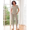 Ekouaer Pajamas for Women Set 2 Piece Rib Knit Lounge Set Joggers Loungewear Short Sleeve Pjs with Pockets(Khaki)