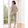 Ekouaer Pajamas for Women Set 2 Piece Rib Knit Lounge Set Joggers Loungewear Short Sleeve Pjs with Pockets(Khaki)