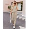 Ekouaer Pajamas for Women Set 2 Piece Rib Knit Lounge Set Joggers Loungewear Short Sleeve Pjs with Pockets(Khaki)