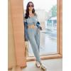 Ekouaer Pajamas for Women Set 2 Piece Rib Knit Lounge Set Joggers Loungewear Short Sleeve Pjs with Pockets(Light Blue)