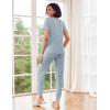 Ekouaer Pajamas for Women Set 2 Piece Rib Knit Lounge Set Joggers Loungewear Short Sleeve Pjs with Pockets(Light Blue)
