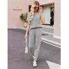 Ekouaer Pajamas for Women Set 2 Piece Rib Knit Lounge Set Joggers Loungewear Short Sleeve Pjs with Pockets(Light Gray)