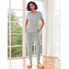 Ekouaer Pajamas for Women Set 2 Piece Rib Knit Lounge Set Joggers Loungewear Short Sleeve Pjs with Pockets(Light Gray)