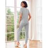 Ekouaer Pajamas for Women Set 2 Piece Rib Knit Lounge Set Joggers Loungewear Short Sleeve Pjs with Pockets(Light Gray)