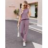 Ekouaer Pajamas for Women Set 2 Piece Rib Knit Lounge Set Joggers Loungewear Short Sleeve Pjs with Pockets(Purple)