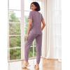 Ekouaer Pajamas for Women Set 2 Piece Rib Knit Lounge Set Joggers Loungewear Short Sleeve Pjs with Pockets(Purple)