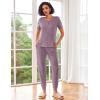 Ekouaer Pajamas for Women Set 2 Piece Rib Knit Lounge Set Joggers Loungewear Short Sleeve Pjs with Pockets(Purple)