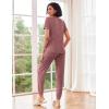Ekouaer Pajamas for Women Set 2 Piece Rib Knit Lounge Set Joggers Loungewear Short Sleeve Pjs with Pockets(Wine Red)