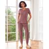 Ekouaer Pajamas for Women Set 2 Piece Rib Knit Lounge Set Joggers Loungewear Short Sleeve Pjs with Pockets(Wine Red)