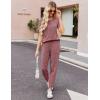 Ekouaer Pajamas for Women Set 2 Piece Rib Knit Lounge Set Joggers Loungewear Short Sleeve Pjs with Pockets(Wine Red)