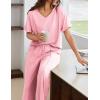Ekouaer Pajamas for Women Set 2 Piece Short Sleeve Tops with Long Pants V Neck Soft Pjs Casual Lounge Set with Pockets(Pink)