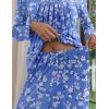 Ekouaer Pajamas for Women Set Soft 2 Piece Pjs Long Sleeve Sleep Set Loungewear With Pocket(Blue-wihte Flower)