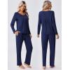 Ekouaer Pajamas for Women Set Soft 2 Piece Pjs Long Sleeve Sleep Set Loungewear With Pocket(Navy Blue)