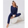 Ekouaer Pajamas for Women Set Soft 2 Piece Pjs Long Sleeve Sleep Set Loungewear With Pocket(Navy Blue)