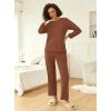 Ekouaer Waffle Knit Pajamas for Women Set Long Sleeve Pants Pj Henley Tops Lounge Sets Comfy Sleepwear with Pockets(Rusty Red)