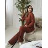Ekouaer Waffle Knit Pajamas for Women Set Long Sleeve Pants Pj Henley Tops Lounge Sets Comfy Sleepwear with Pockets(Rusty Red)