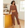 Ekouaer Waffle Knit Pajamas for Women Set Long Sleeve Pants Pj Henley Tops Lounge Sets Comfy Sleepwear with Pockets(Rusty Red)