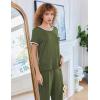 Ekouaer Women Lounge Pajamas Sets Ribbed Knit PJ Short Sleeve and Long Pajama Pant Soft 2 Piece Sleepwear Loungwear Set(Army Green)